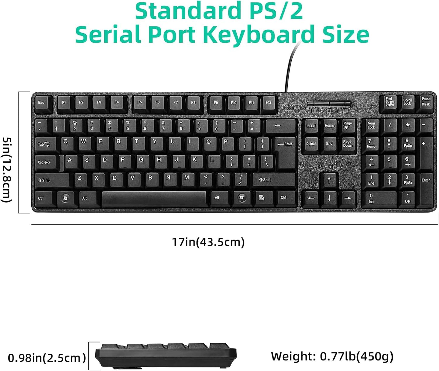 YORUNOHOSHI PS2 104 Wired Keys Computer Keyboard with Stands,Waterproof - US Layout Compatible for Windows, PC, Laptop