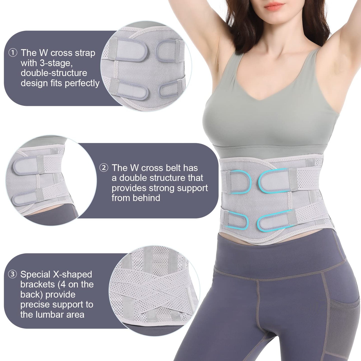 EGJoey Breathable Back Brace for Women & Men - Comfortable Lower Back Pain Relief & Posture Corrector Support Belt to Relieve Pain and Improve Posture（Gray,XXX-Large）