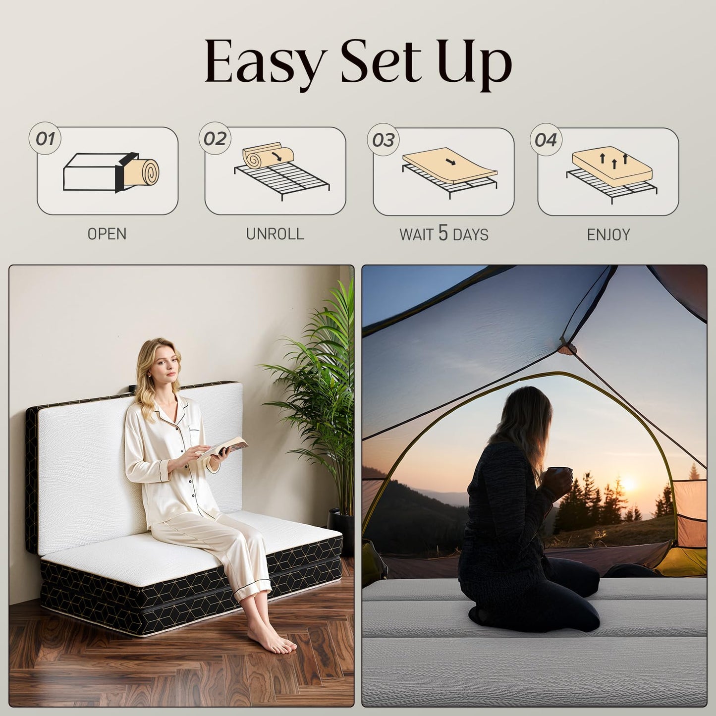 GEMBED Tri-Fold Pad - 4 Inch Full, 73"x52"x3.8"