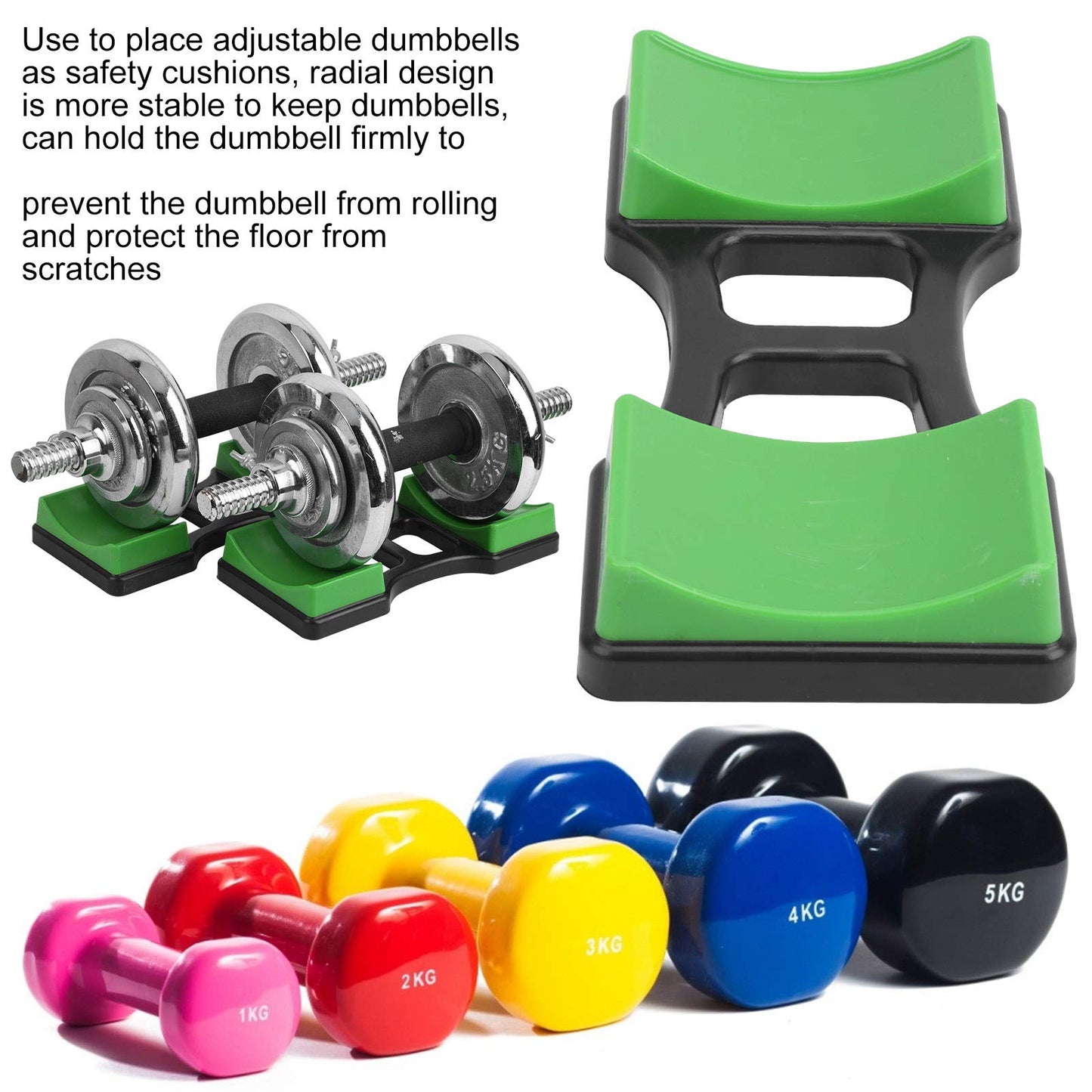 Gavigain Dumbbell Bracket Mat,Home Dumbbell Frame Stand Prevent Rolling Dumbbell Rack Holder(1Pair)