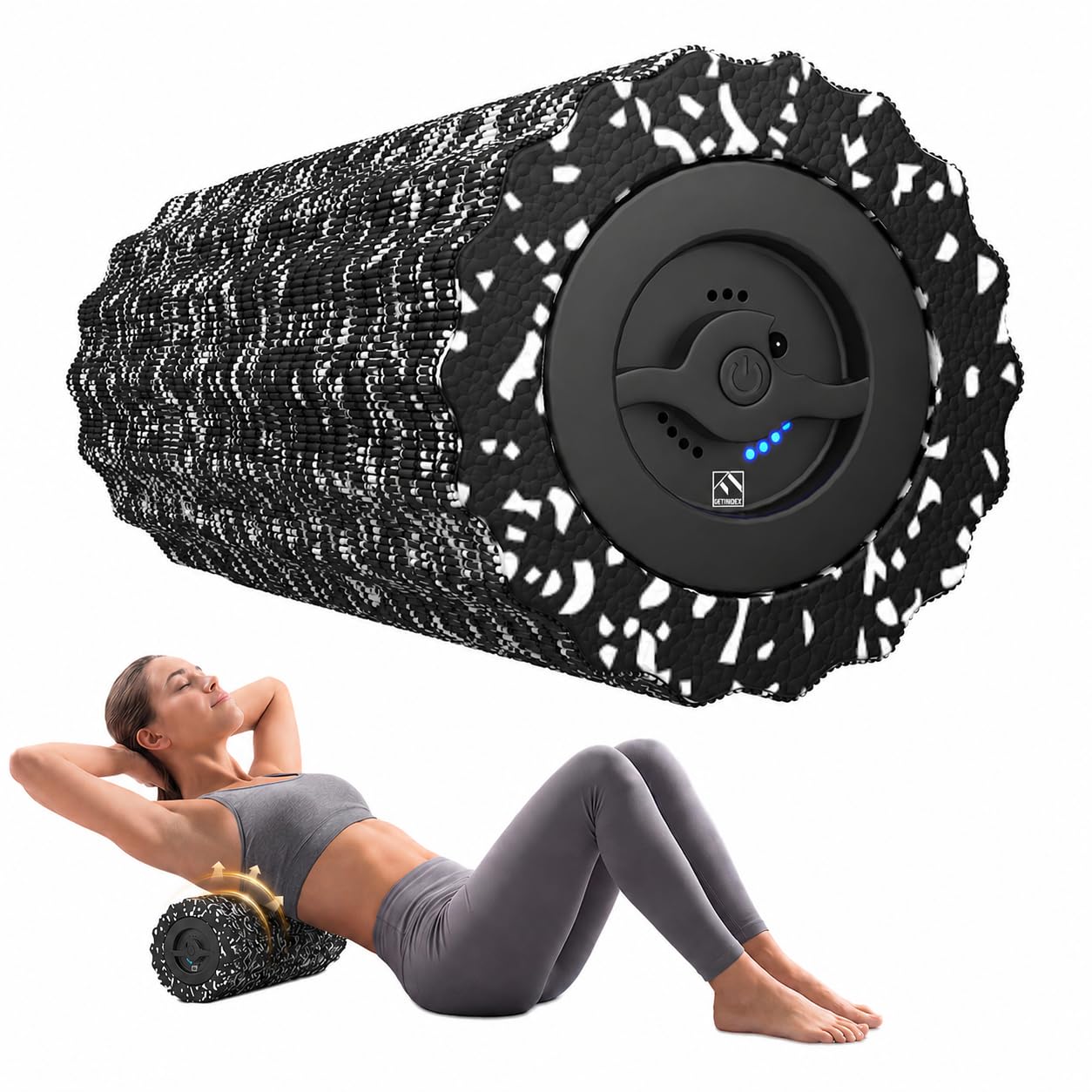FITINDEX Vibrating Foam Roller for Muscle Deep Tissue, Back Pain Relief, Leg Foot Neck Massager, Exercise, Pilates, Muscle Recovery, Physical Therapy, 4-Speed, Rechargeable, Black
