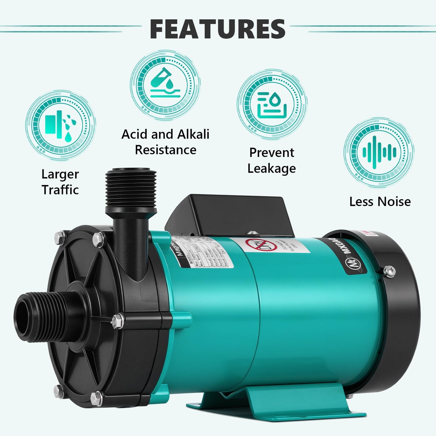 MXBAOHENG 1110GPH Magnetic Drive Pump, 110V Circulating Water Pump, 90W Liquid Delivery Pump for Chemical Industry, Pharmaceutical Industry, and Electroplating Industry (70L/min)
