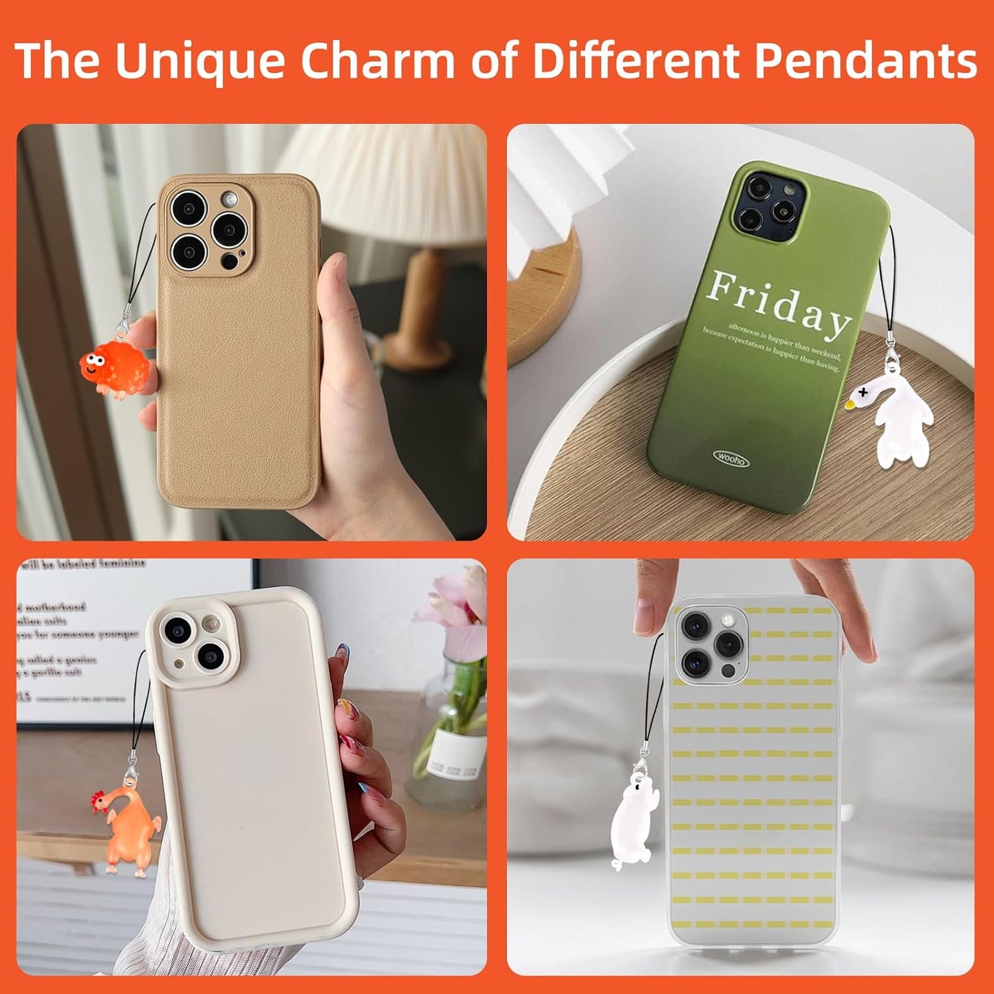 Cute Phone Charms Pink Cellphone Charms for Case Kawaii Charm for Phone Black Car Keychain Charm Kit White Mobilephone