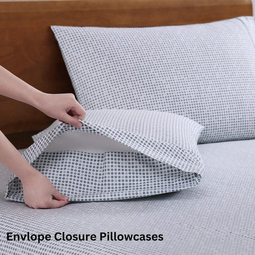 **LANE LINEN Eco-Friendly 100% Organic Cotton Queen Bed Sheets Set - Soft Polka Dot Design with 15" Deep Pockets**