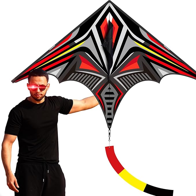 Delta Mecha Kite - for Kids & Adults, Easy to Fly Kite, 36 x 55 Inches, Beginner Kites for Beach Days & Park Fun and Family Outdoor Activities (Red)