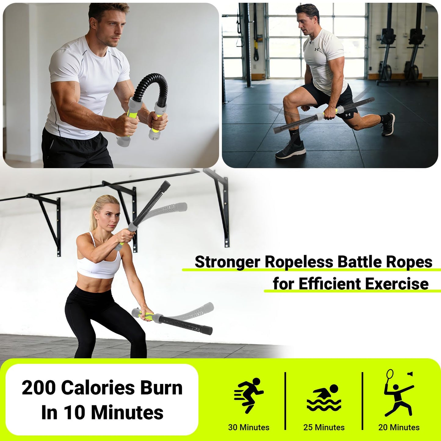 Weighted Cordless Battle Ropes, 2-in-1 Portable Ropeless Battle Ropes for Home Gym, Workout Ropes for HIIT, Strength & Low-Impact Aerobic Training, Versatile Exercise Equipment for Men & Women