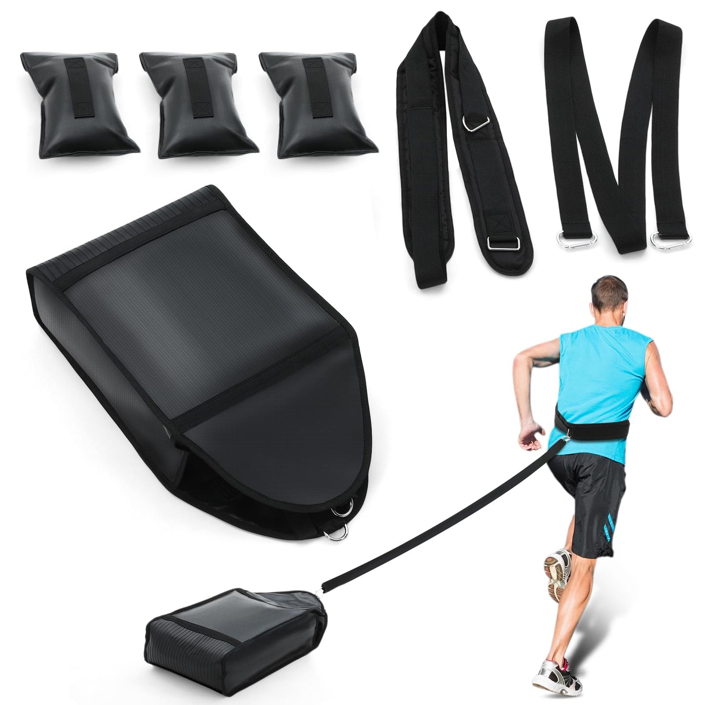 Soulchen Weight Sled Trainer Adjustable, Upgrade Sandbag Resistance Workout Push Sled Trainer with 3 Weight Sandbags for Sprinter Speed Training Running Indoor Outdoor