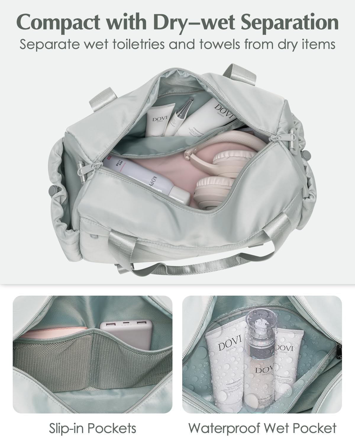Small Gym Bag, Mini Gym Bag for Women with Yoga Mat Holder and Wet Compartment, Cute Small Yoga Mat Bag with Water Bottle Pocket for Workout Dance, Gray