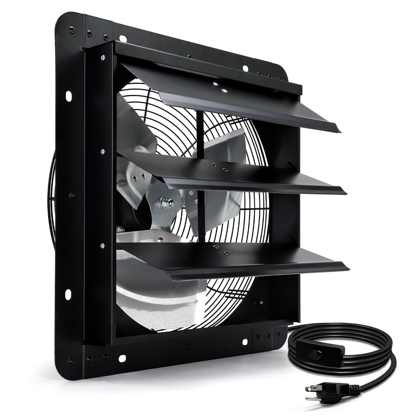 Hipoilk 14 Inch Shutter Exhaust Fan, Wall Mount Attic Fan with Power Cord for Greenhouse, Shed, Garage, Barn, Chicken Coop Ventilation, 1088 CFM, Black