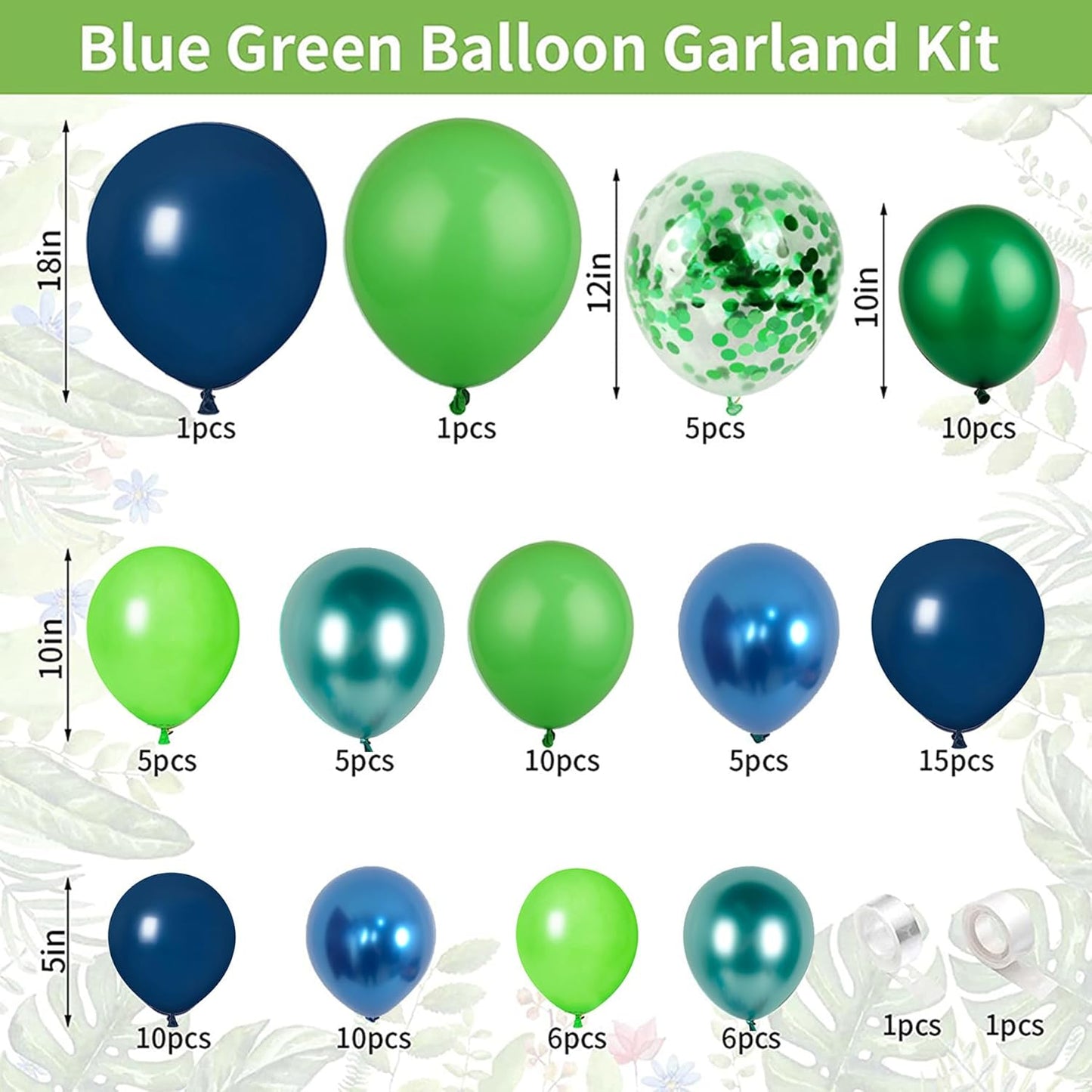 Skiennix Balloon Garland Arch Kit - Dark Blue & Green Latex Balloons | Confetti Balloons for Weddings & Parties