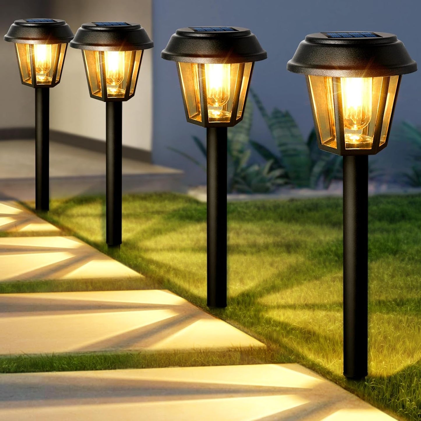 Priddop Solar Pathway Lights - 12 Pack Waterproof Outdoor Lighting | 3000K Warm White Bulbs for Garden & Driveway