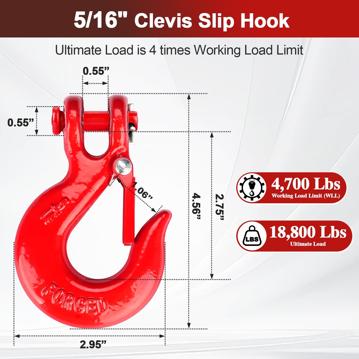 Lechansen G80 Clevis Slip Hook, 5/16" Chain Hooks with Safety Latch, Heavy-Duty Winch Hook, Grade 80 Forged 4 Pack Transport Tow Hook for Maximum Strength Load 18,800 Lbs