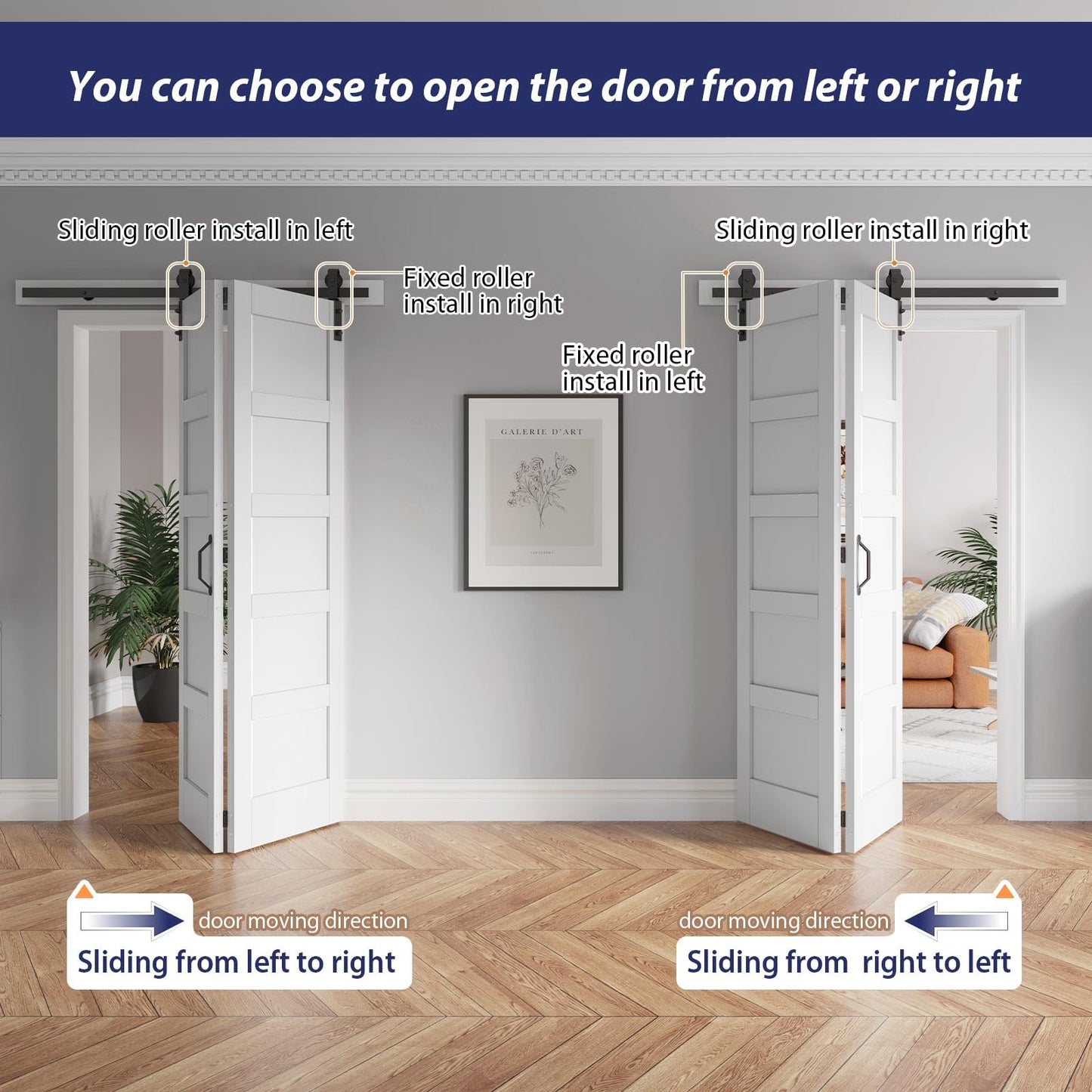 FREDBECK Bifold Barn Door 48x96 (Double 24x96) Bi-fold Closet Doors Hardware Kit Included,with 52" Track White