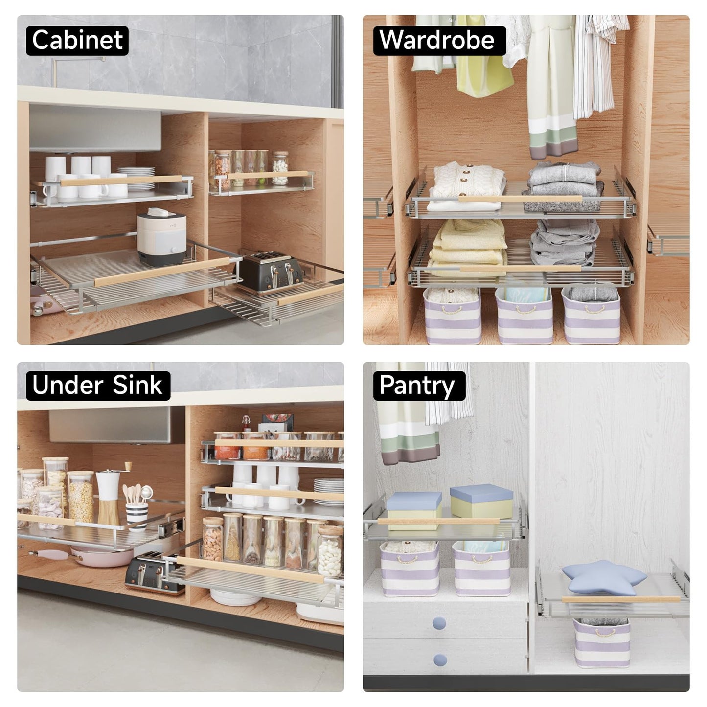 DPZM Expandable Pull Out Cabinet Organizer, 12.3"-18.5" W x 22.5''D
