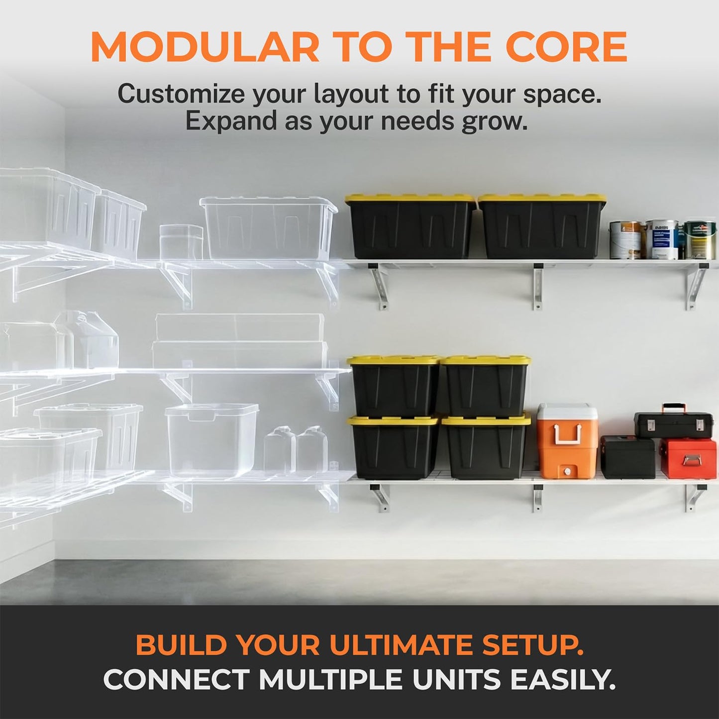 EZYRACK Heavy Duty Metal Wall Shelf, Modular Garage Storage Rack, 450 Lbs Capacity, Fits 16" or 24" Studs, Wall Mounted Floating Shelving Kit for Drywall, Wood & Concrete (Includes Hardware)