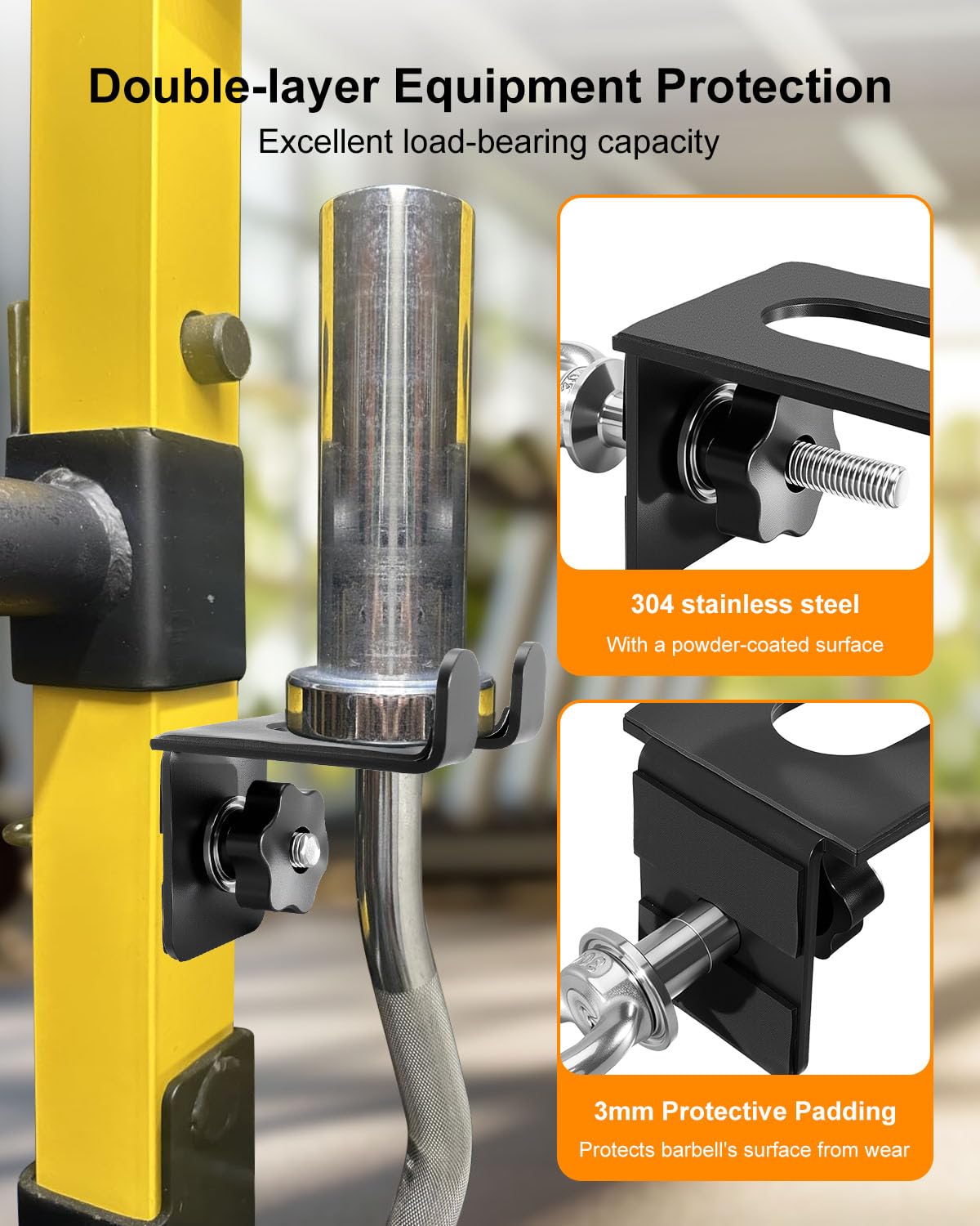 Steel Olympic Barbell Holder and Resistance Band Anchor Fit for 2x2 2x3 3x3 Power Racks with 5/8-1 Inch Holes, Heavy Duty Bar Storage Hanger with Protective Padding