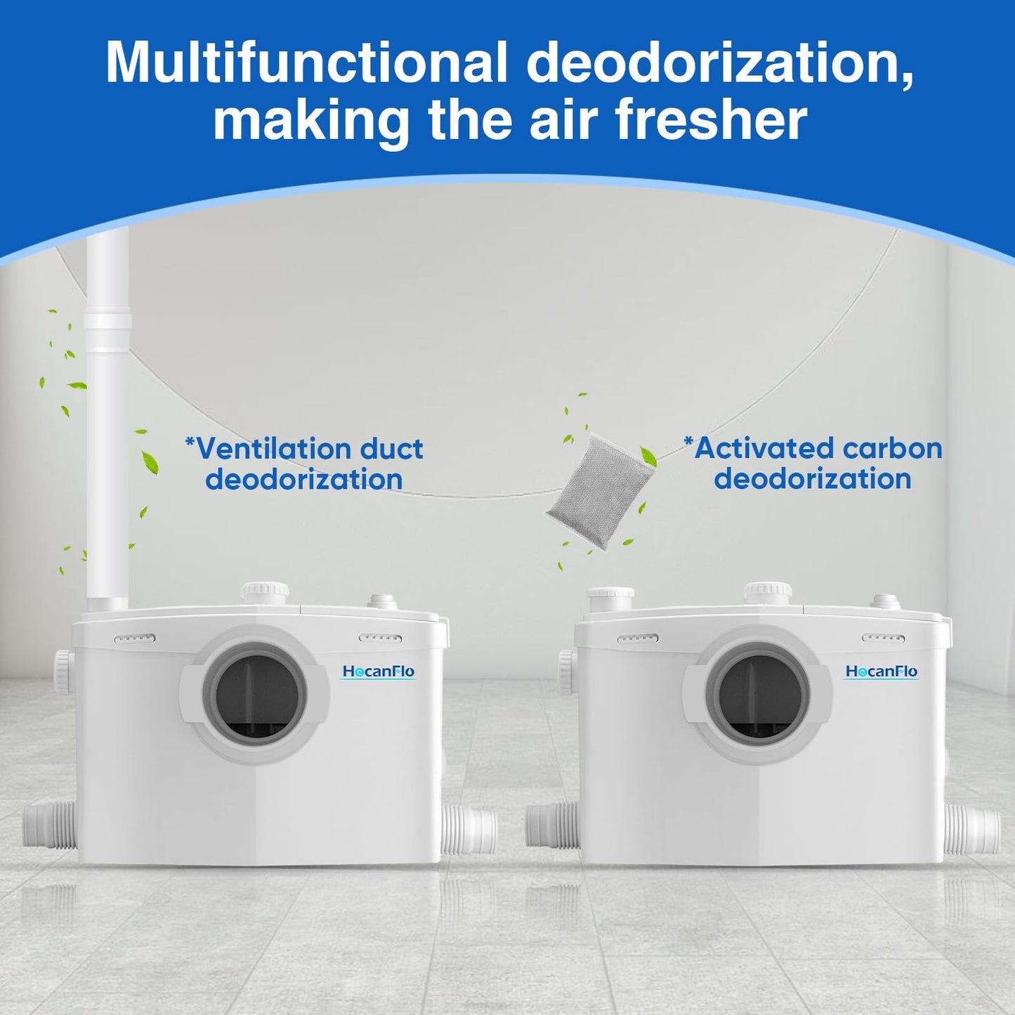 HOCANFLO 800W Macerator Pump for Basement Upflush System, High Efficiency Sewerage Pump with 2 Outlets/4 Inlets,Macerating Pump for Toilet, Sink, Basement, Laundry, Kitchen,36ft Vertical Pumping