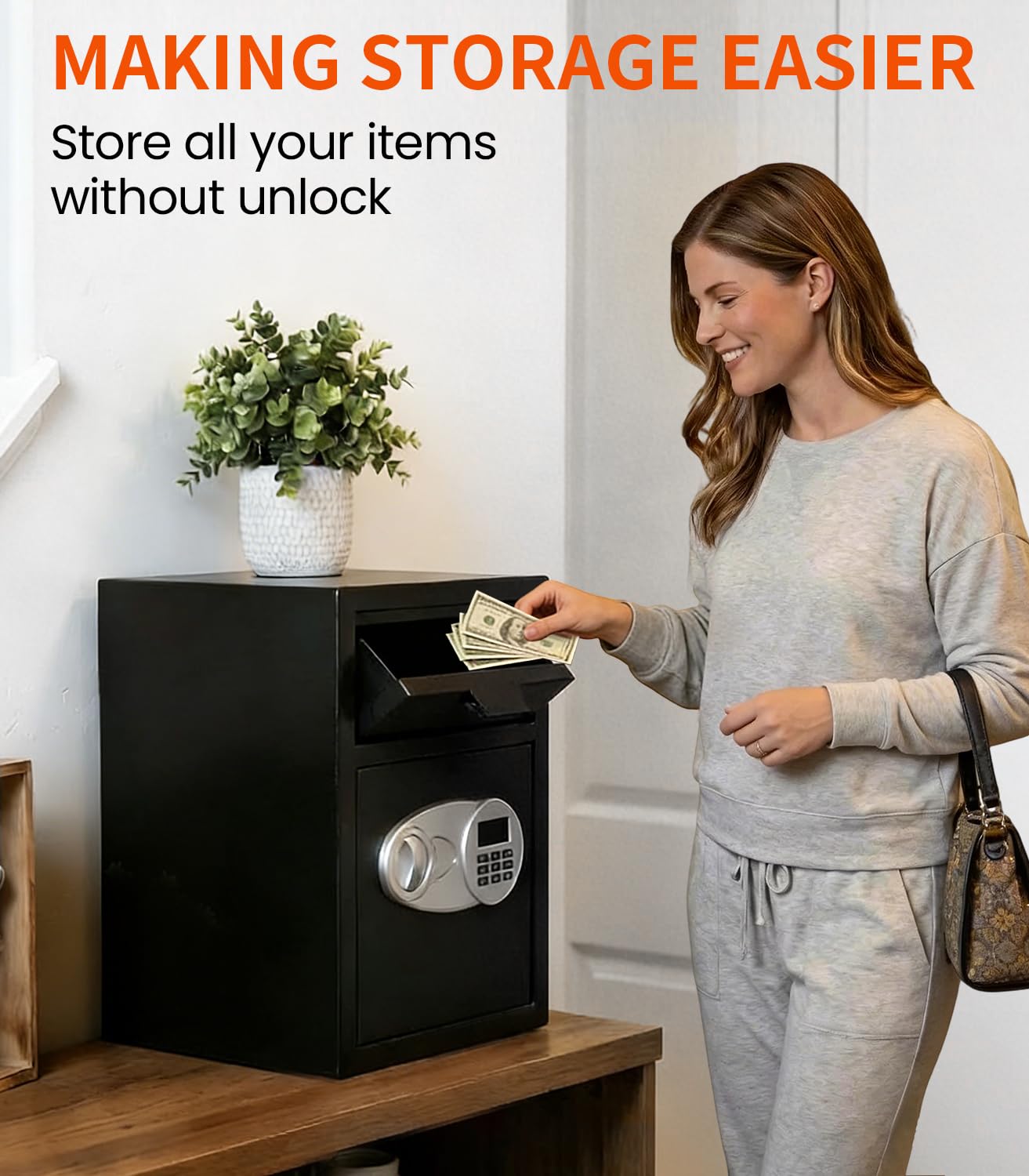2.6 Cuft Depository Safe for Business with Quick Place Drop Slot, Cash Drop Safes with Digital Combination LCD Display and Anti-Fishing, Security Drop Safe for Cash, Mail, Checks, Document