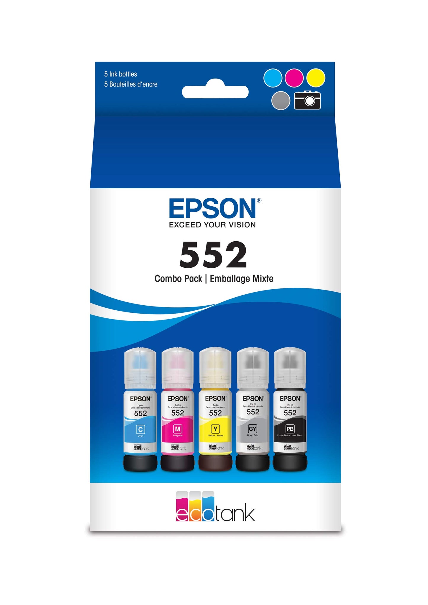 Epson EcoTank Photo ET-8500 Wireless Wide-Format Color All-in-One Supertank Printer with Scanner, Copier & Epson Claria ET Premium T552920 Claria ET Premium T552020