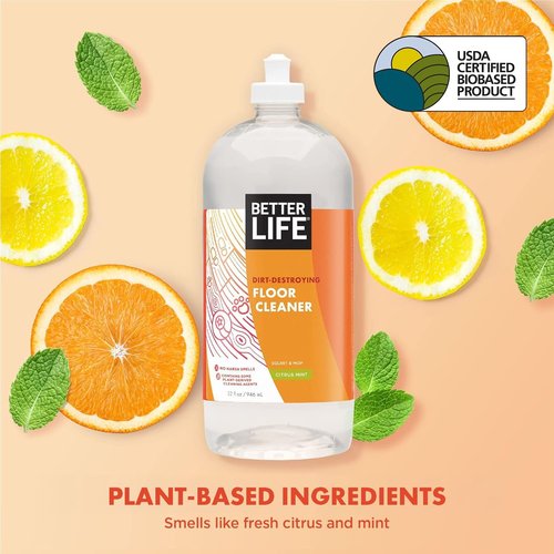 Better Life Floor Cleaner - Multipurpose Liquid Cleaner for Wood, Tile & Laminate - Citrus Mint, 32 Fl Oz (Pack of 2)
