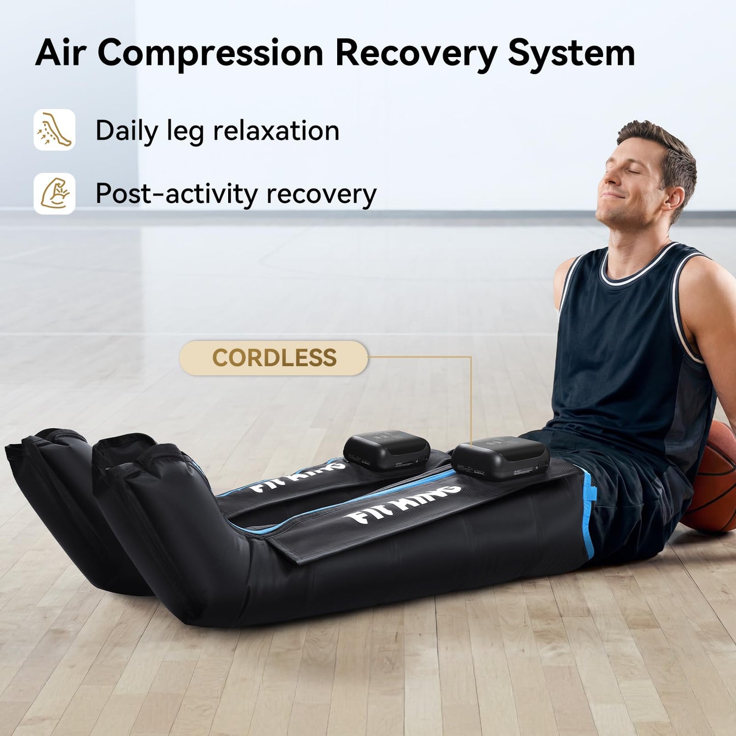 FIT KING Cordless Air Compression Recovery System with 3 Modes and 11 intensities, Sequential Leg Massager for Athletes and Sports Enthusiasts (Medium)