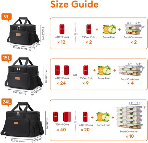 Lifewit Insulated Lunch Bag - Large Soft Cooler Tote for Adults | Black 24-Can Capacity (15L)
