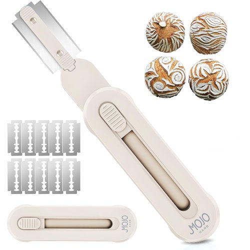MOJOHAND Bread lame for Dough, Magnetic & Reusable Bread Lame Dough Scoring Tool, Anti-Slip Handle with Long Retractable Razor blades, Sourdough Scoring tool for Bread Making(Off-white)