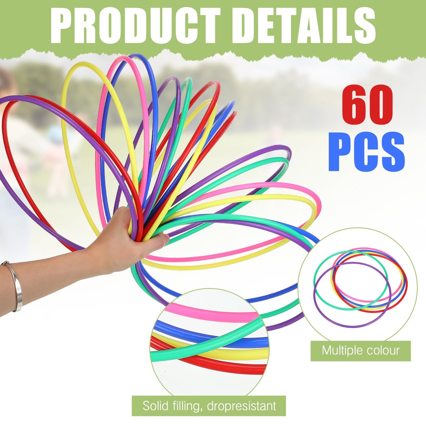 Wettarn 60 Pcs Large Plastic Ring Toss Multicolor Throwing Carnival Rings Speed and Agility Practice Games, Garden Backyard Lawn Outdoor Games(10 Inch,Bright Color)