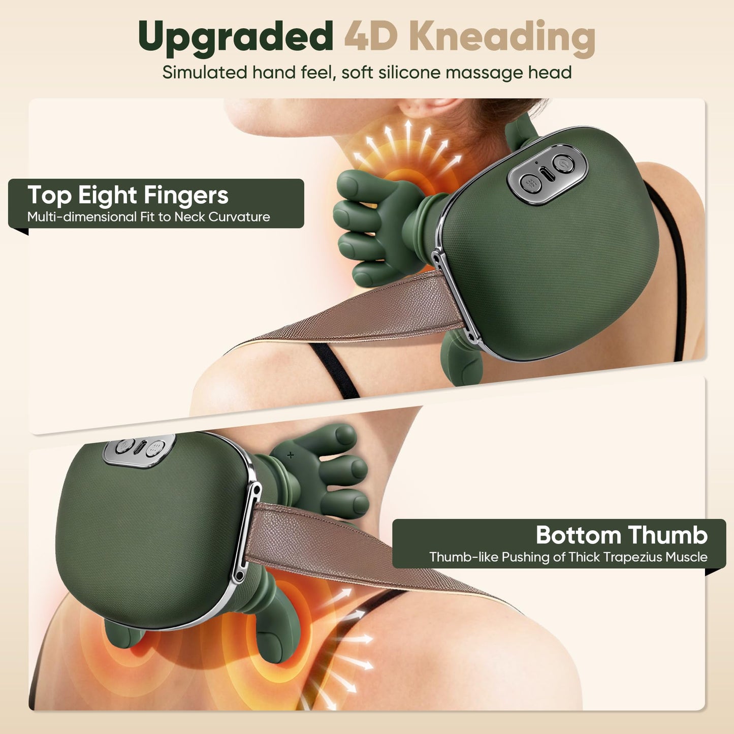KAXLIDEN Shoulder and Neck Massager, Bionic Heated Massager, Neck Massager with Fingers, 4D Kneading Massage, Simulates a Real Palm Massage for Comfort, Relax Muscle Tension (Green)