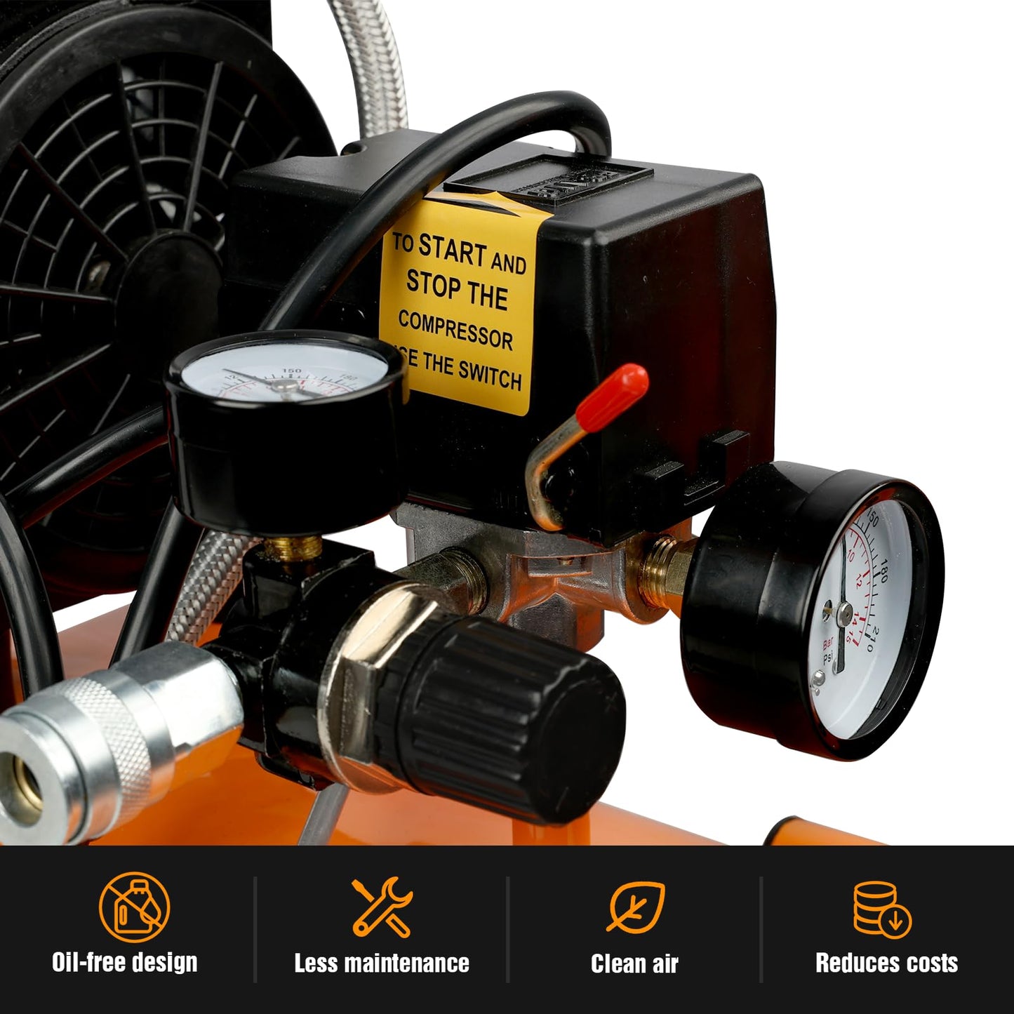 FORNAX Portable Air Compressor 6.4 Gallon, 1 HP 2.2CFM@ 90 PSI Oil Free Air Compressor, Max Pressure 125 PSI, 65 dB Quiet Compressor for Auto Repair, Tire Inflation, Spray Painting, Woodwork Nailing