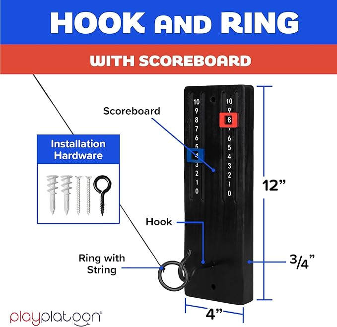 Play Platoon Hook and Ring Toss Bar Game for Adults - Wood Toss Ring Game for Adults - Perfect Home, Basements, & Bar Gifts