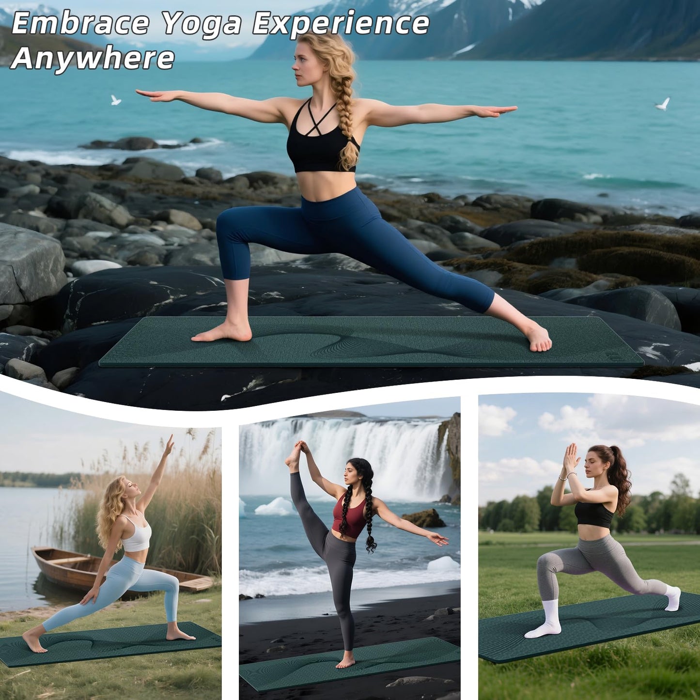 ILILI Yoga Mat, 72x25×0.3 Inch, TPE Exercise Mat, Odorless & Tear-Resistant, with Strap, Ideal for Yoga, Pilates, Home Workouts, Stretching & All Fitness Routines (Dark Green)