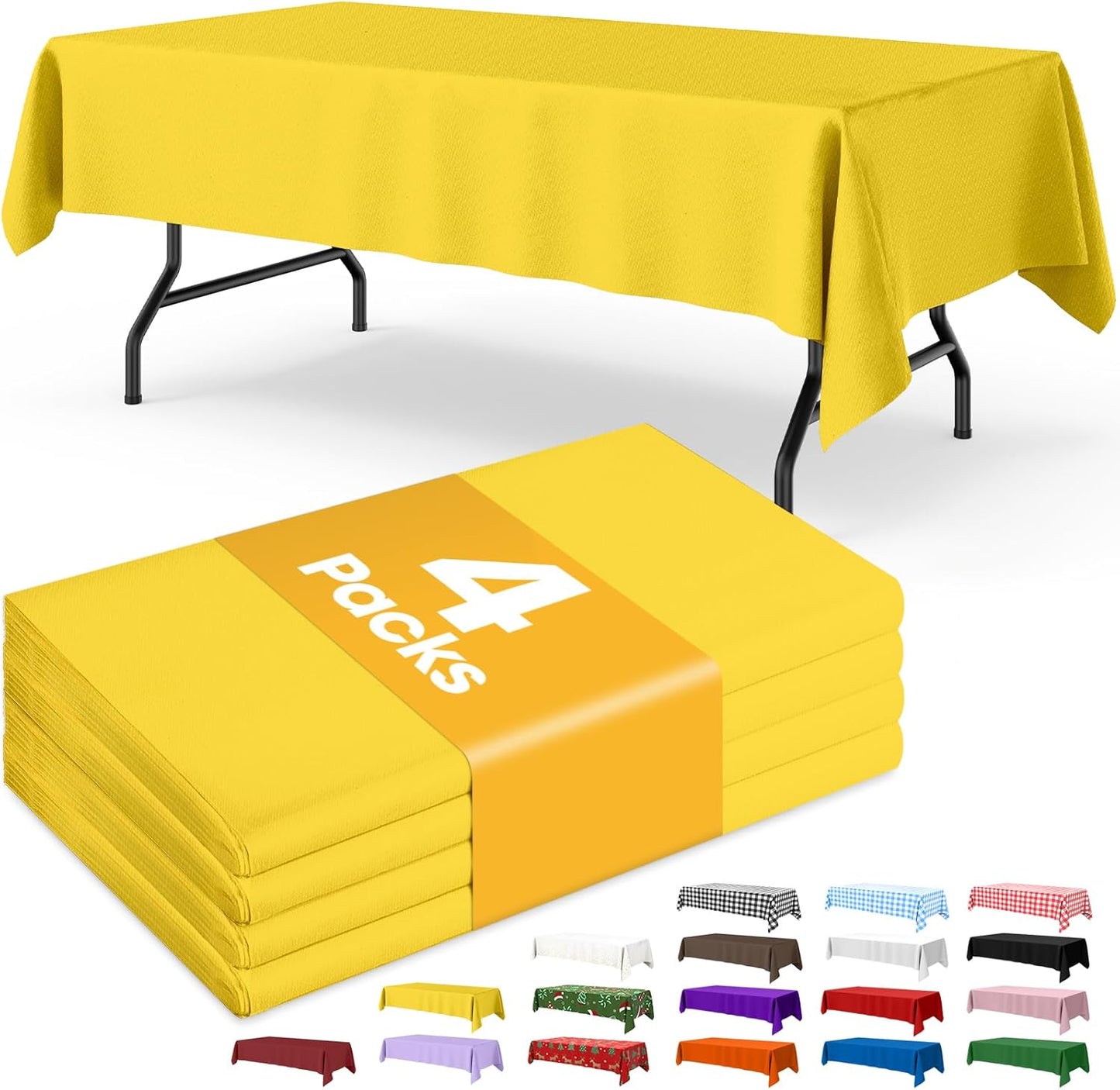 Niuara Yellow Plastic Table Cloth | 4 Pack 54" x 108" Rectangle Disposable Table Covers for Parties