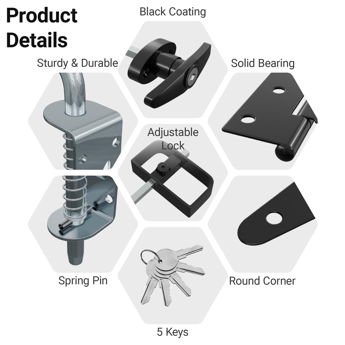 SKYSEN Shed Door Hardware Kit, Complete Set with T-Handle Lock, Barrel Bolts & Hinges.(sdhk)