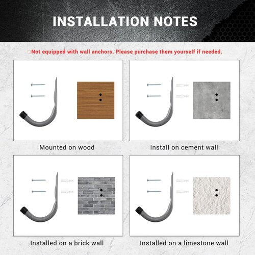 Home Master Hardware 12-Pack Heavy Duty Garage Storage Wall Hooks - Steel J Utility Hooks for Tools, Bikes, Ladders | Grey