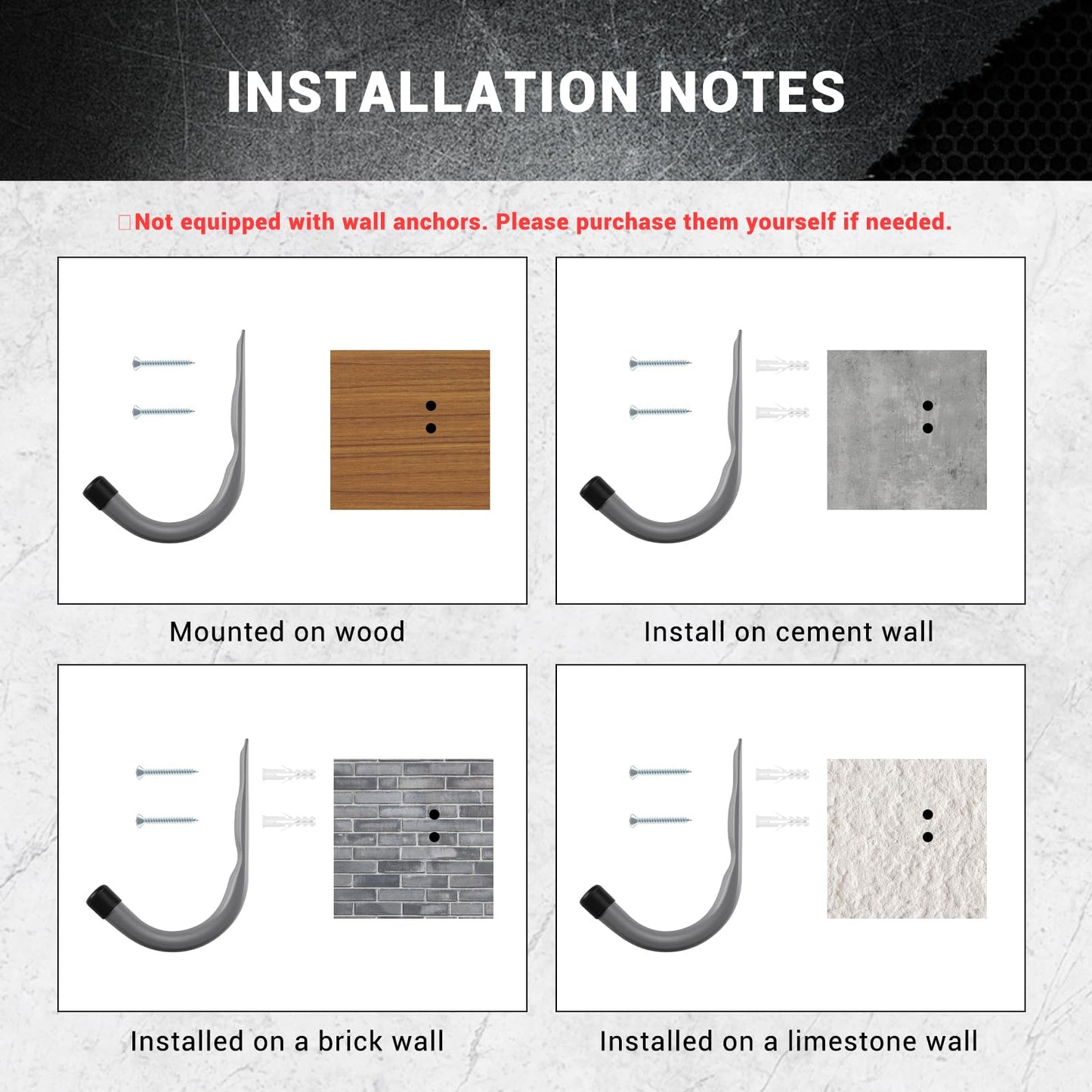 HOME MASTER HARDWARE 12 Pack 4-Inch Heavy Duty Garage Storage Wall Hooks, Steel J Utility Hooks for Hanging Ladders, Tools, Bikes, Grey