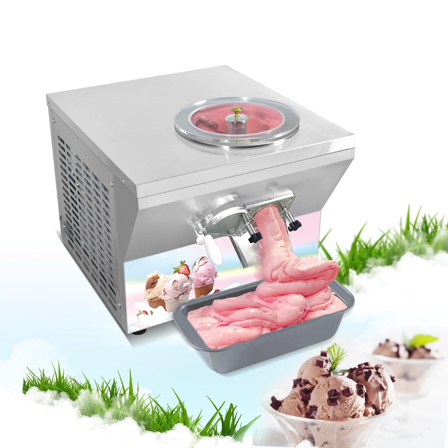 Wtecom Commercial Countertop Hard Ice Cream Machine US Standard 110V 1000W 5.5Gal/H Smart Control Frozen Dessert Maker for Bakery Café Restaurant Food Truck
