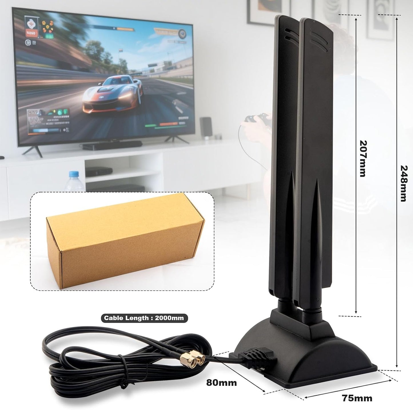 Kaunosta 6E 6GHz 5GHz 2.4GHz WiFi Antenna Tri-Band RP-SMA WiFi Antenna Magnet Mount Base for PC Desktop Computer
