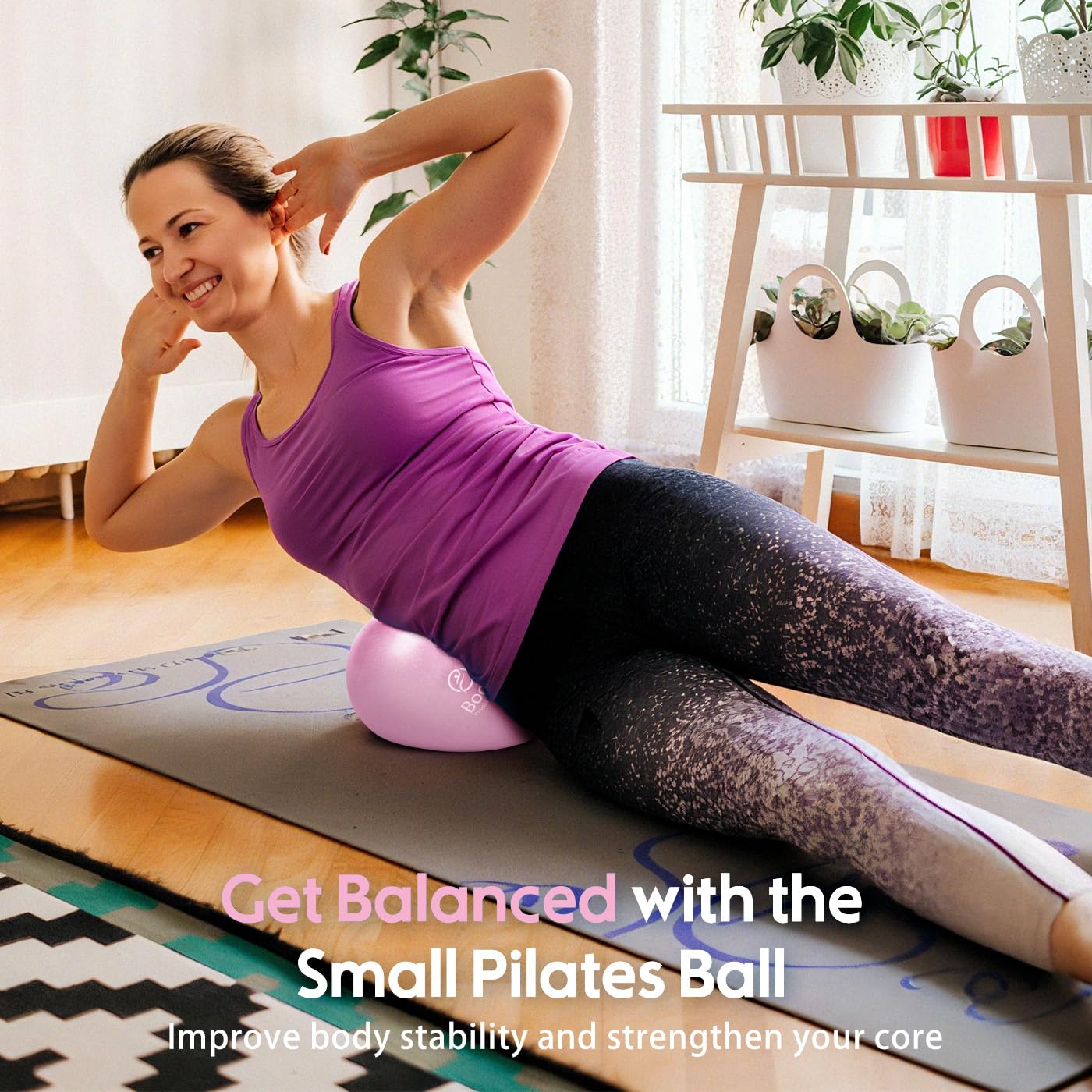 BOOSTFIT Small Exercise Ball with Pump, 9 Inch Mini Pilates Ball with Exercise Guide, Small Workout Ball for Stability, Fitness, Barre, Yoga, Core Training & Physical Therapy, Pink