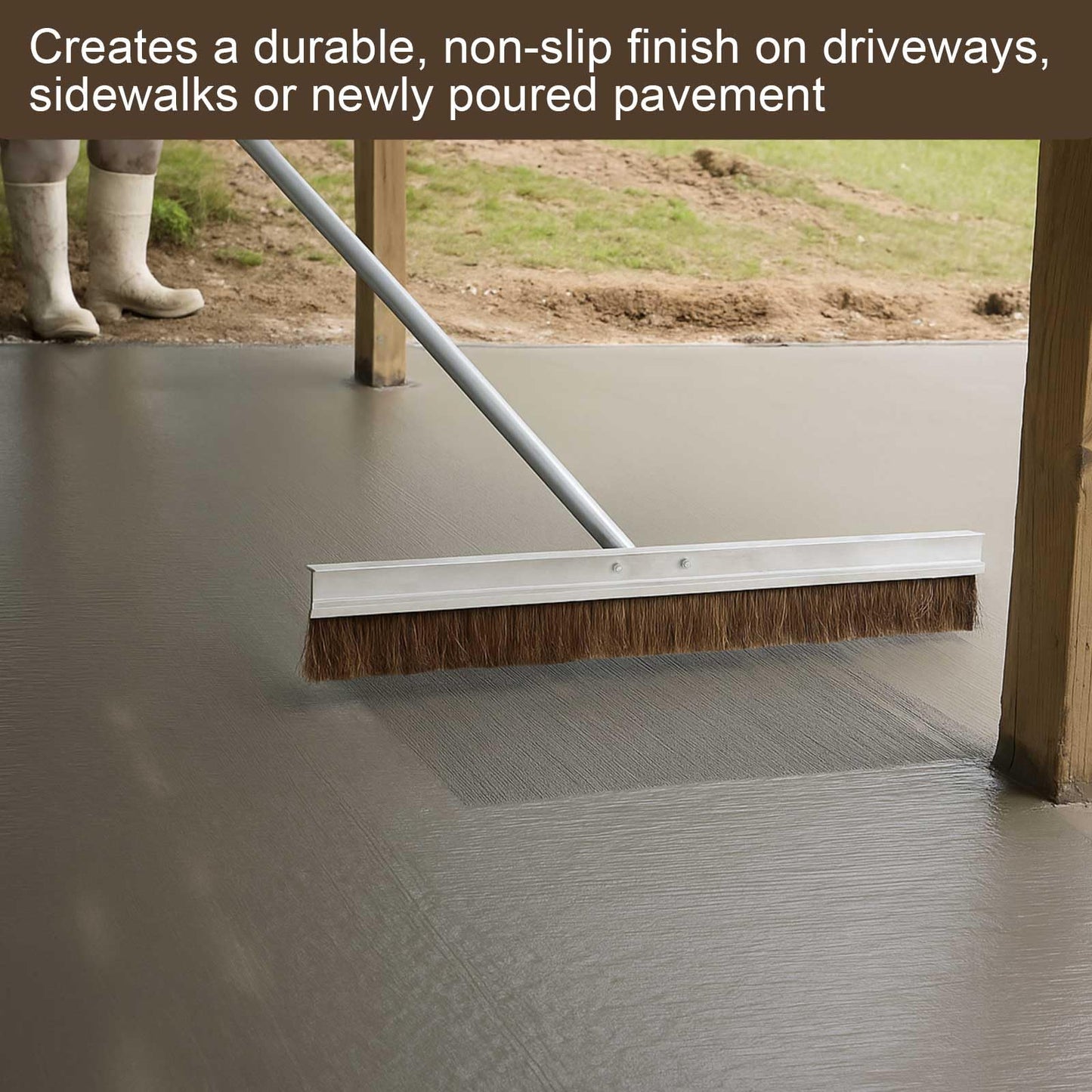 Hushee Aluminum Backed Concrete Broom, Concrete Broom Finishing with Clevis Handle Bracket, 48-inch for Driveways, Sidewalks, Wet Concretes(Mixed Hair)