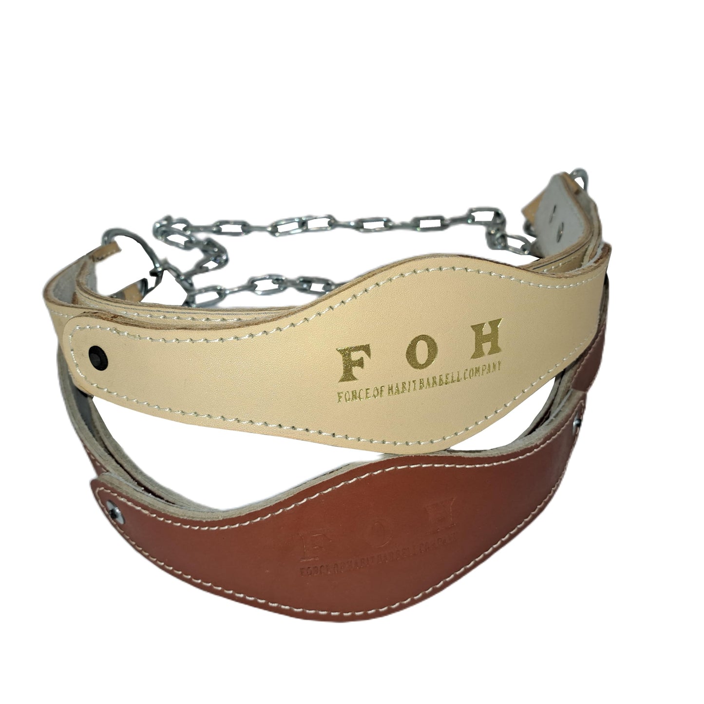 Force of Habit Head Harness Leather with 24 Inch Steel Chain, Brown, Padded, Adjustable Roller Buckle, Neck Strength Training Equipment (Brown)