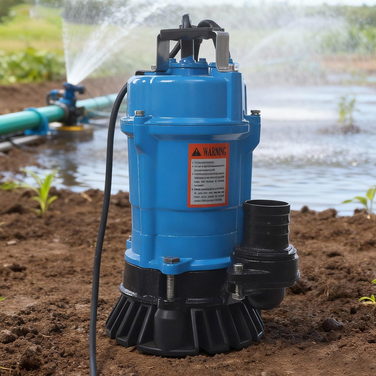 Submersible Trash Pump, 550W, Submersible Sump Sewage Pump, 49.21 ft Max Lift, 4226 Gal/h Q MAX, 3420rpm, for Pools, Garden, Pond, Basement, Flooded Area (Blue, 550W)