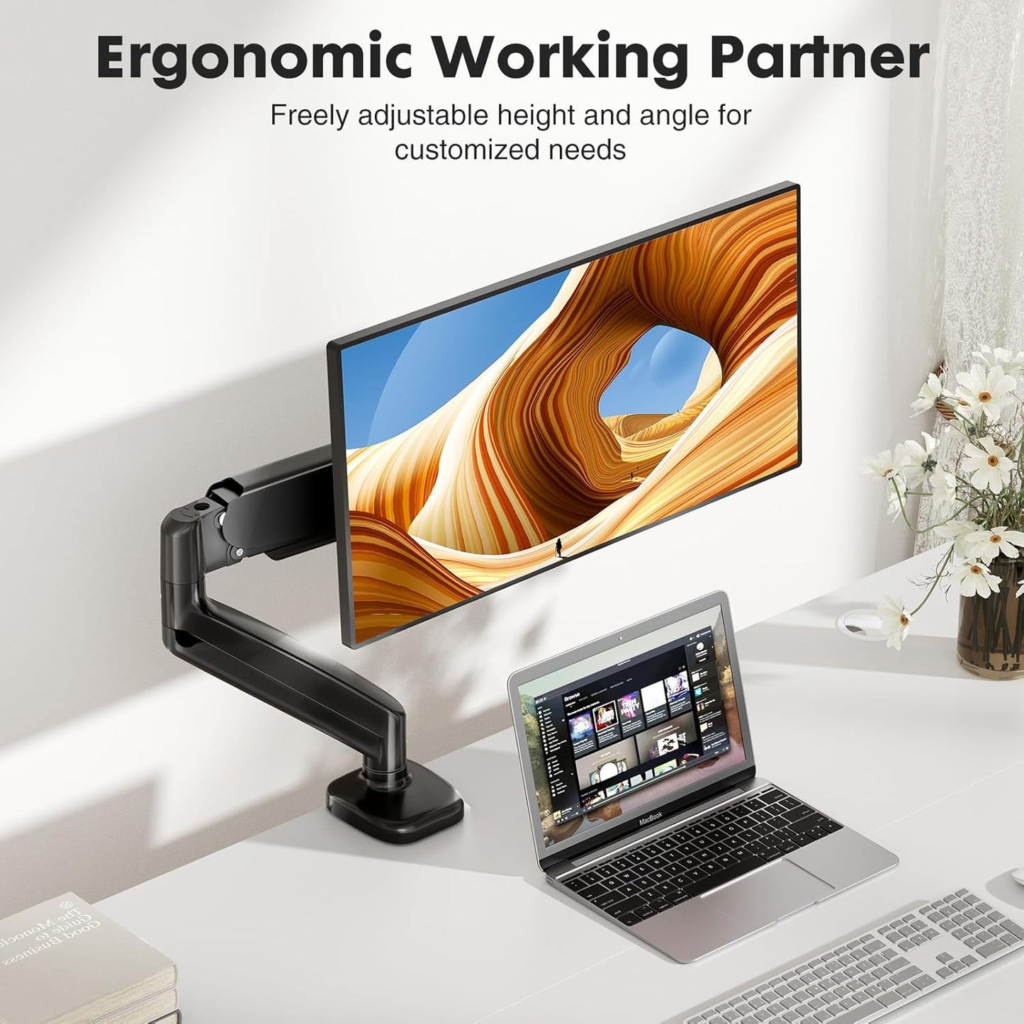 Simple Deluxe 13" 32" Single Monitor Arm, to Adjustable Desk Monitor Stand Mount, Black