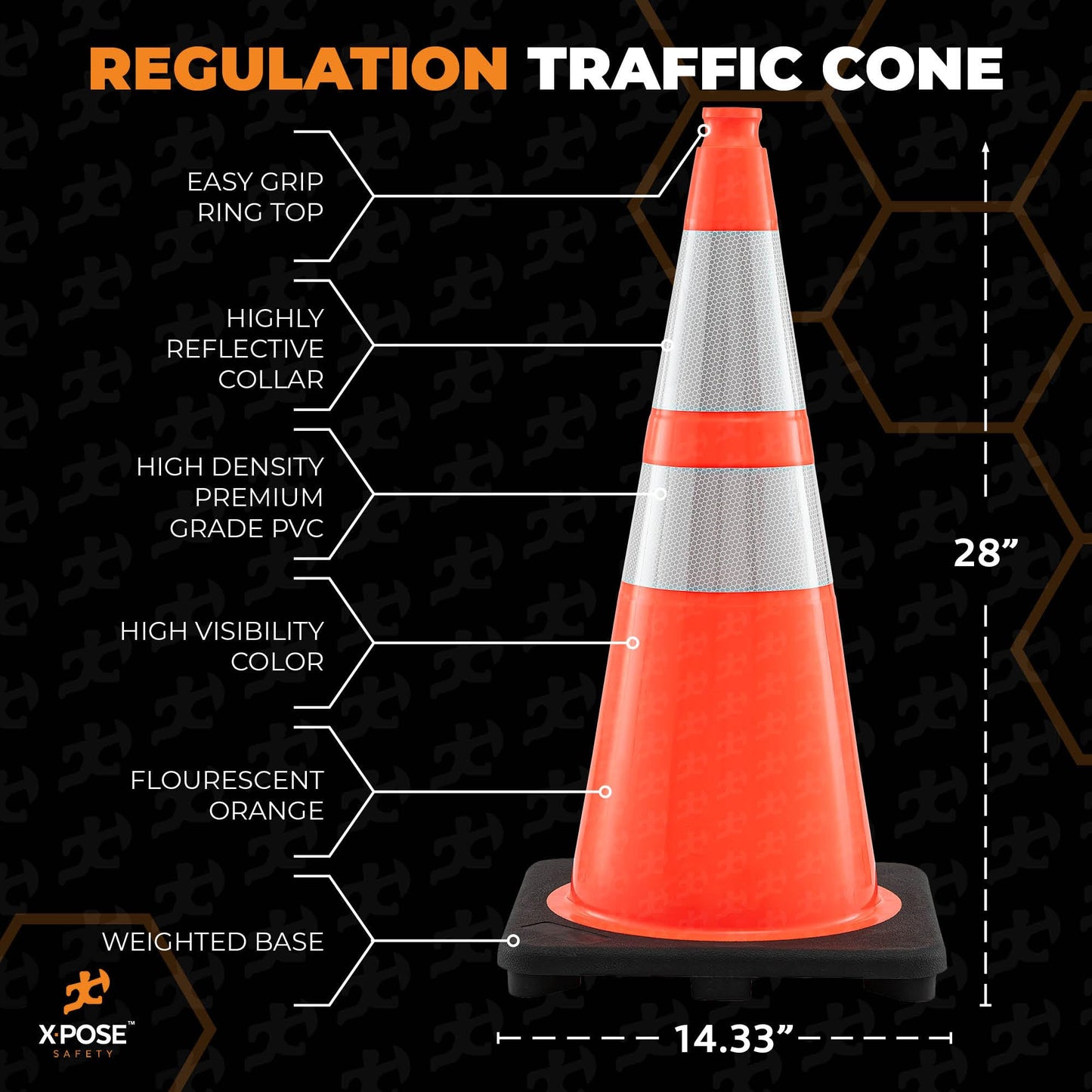 Xpose Safety 28" Orange Traffic Cones, 24-Pack, 6" & 4" Collar – PVC Safety Cones for Parking, Soccer, Construction & Kids – Custom Stenciling Available