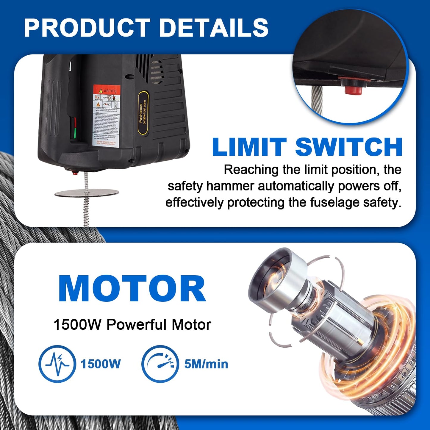 2-in-1 Portable Winch, 1100lbs Electric Hoist Winch Portable Electric Power Winch, 39ft Height Crane Winch Hook Pulley Lifting Strap with Wired & Remote Control fo Lifting Towing