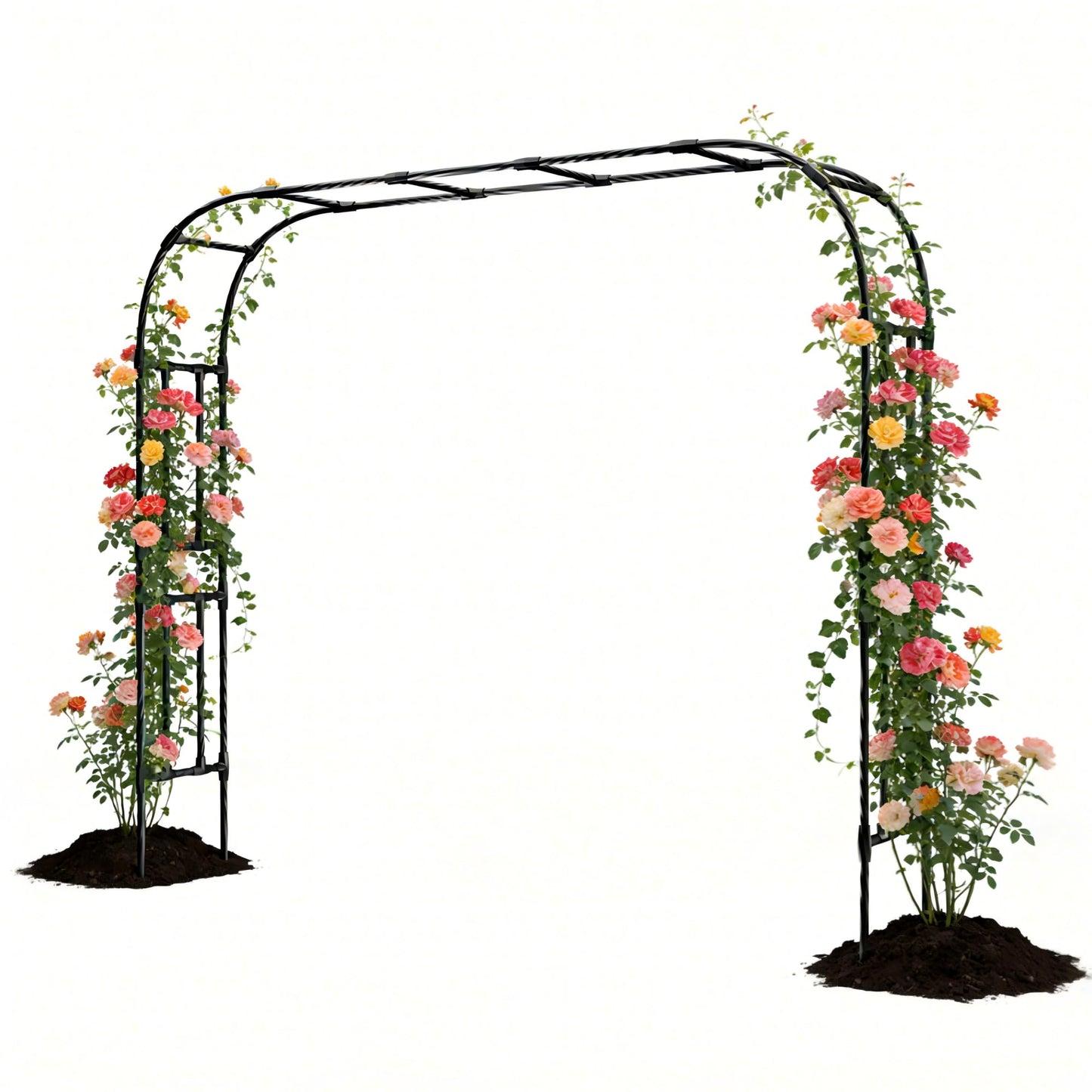 RUCOIN 25MM Thickened Steel Pipe Garden Arch Trellis – 126"(L) x 105"(H) Extra Heavy Duty Arbor, PE-Coated Rust-Proof Trellis for Climbing Plants Outdoor, Support for Roses, Ivy, Grapevine, Beans