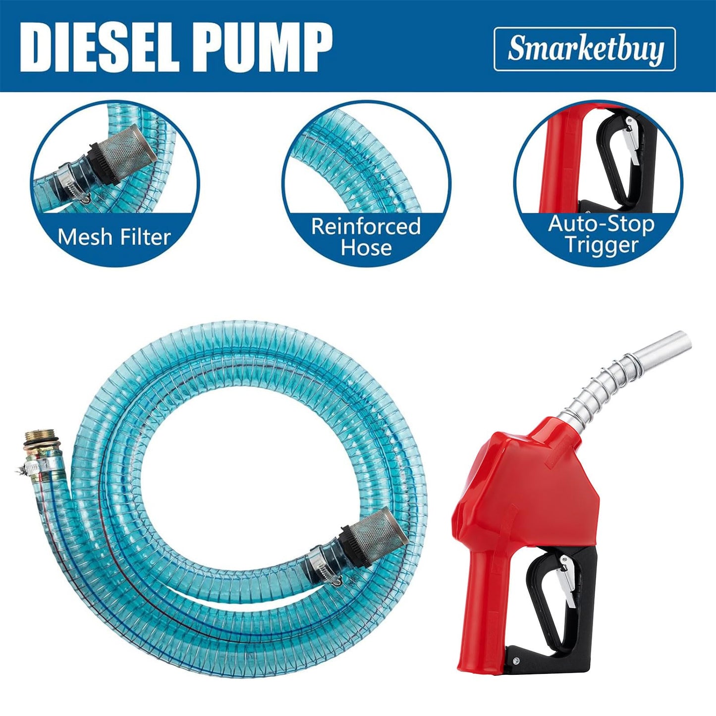 SmarketBuy Electric Diesel Fuel Pump 110V, 550W Electric Fuel Transfer Pump 16 GPM Self-Priming Diesel Fuel Pump Kit with Display Meter, Nozzle & 2 Hoses