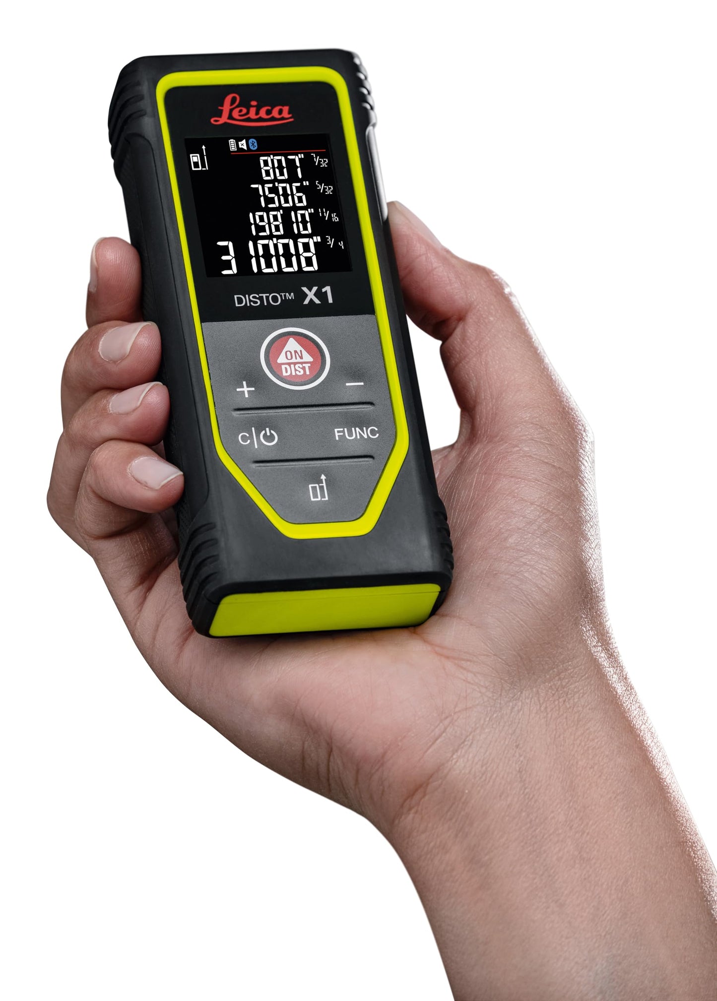 Leica Disto X1 - Range 330 ft, Bluetooth 4.2 and NFC Data Transfer, add and Subtract, Volume, 4-line Display, IP 65 dust and waterjet Protection and 6 ft Drop Tested, Hand Loop, Pouch.