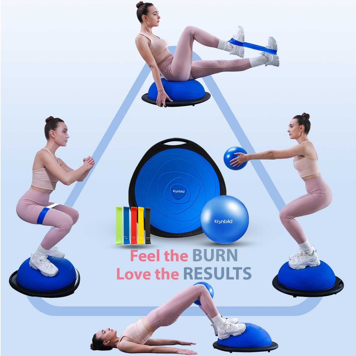 kisnbld Half Balance Ball Trainer, Inflatable 19/23 Inch Half Exercise Ball with Resistance Bands and Pilates Bal, Non-Slip 660lbs Capacity Yoga Ball for Home Gym Full Body Workouts