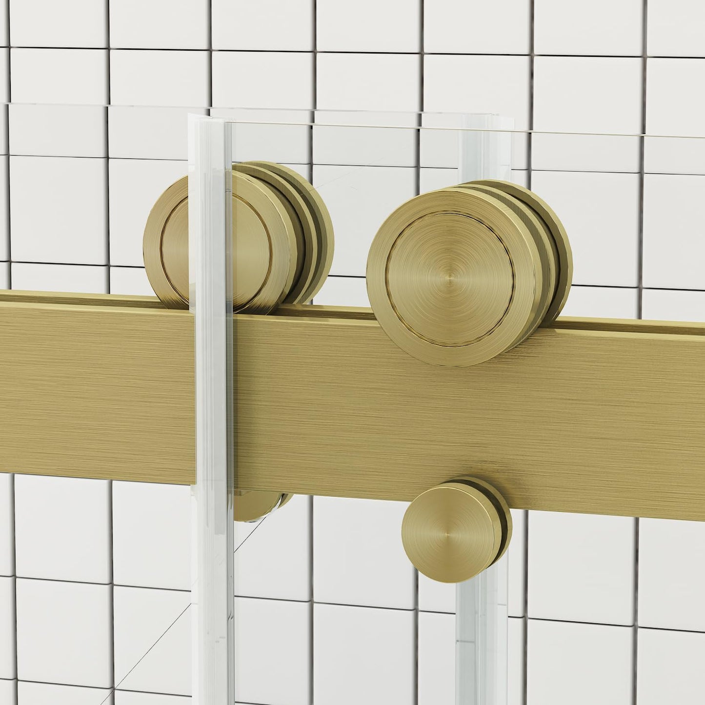 Sunrosa Frameless Double Sliding Shower Door 44-48" W x 76" H, 5/16" (8mm) Thick Easy-Clean Tempered Glass, Soft-Close Adjustable Shower Door with Towel Bar, Brushed Gold Finish